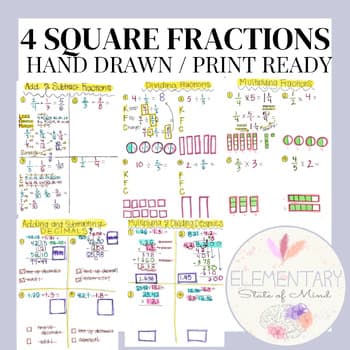 5th/6th Grade 4-Square Math Notes - Fractions & Decimals